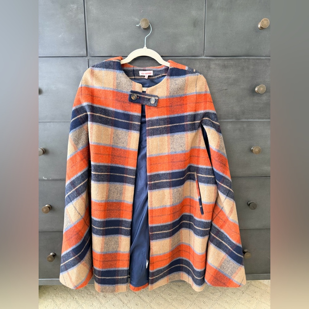 Re:named orange and blue plaid heavy duty cape